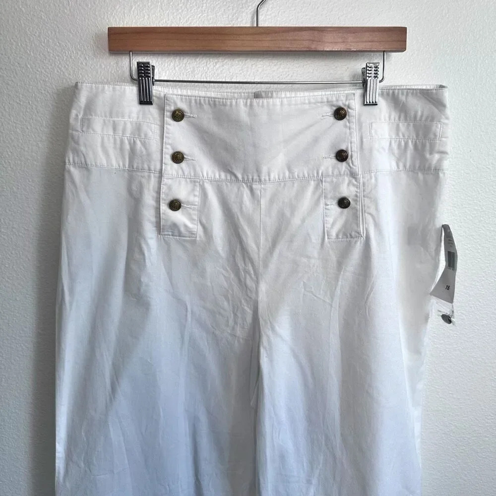 RALPH LAUREN | NWT White Wide Leg Sailor Pants‎ Slacks 100% Cotton | Size 16